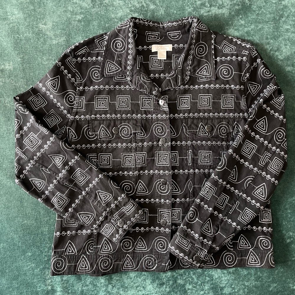 Geometric B+W Christopher & Banks Embroidered Jacket Women’s L